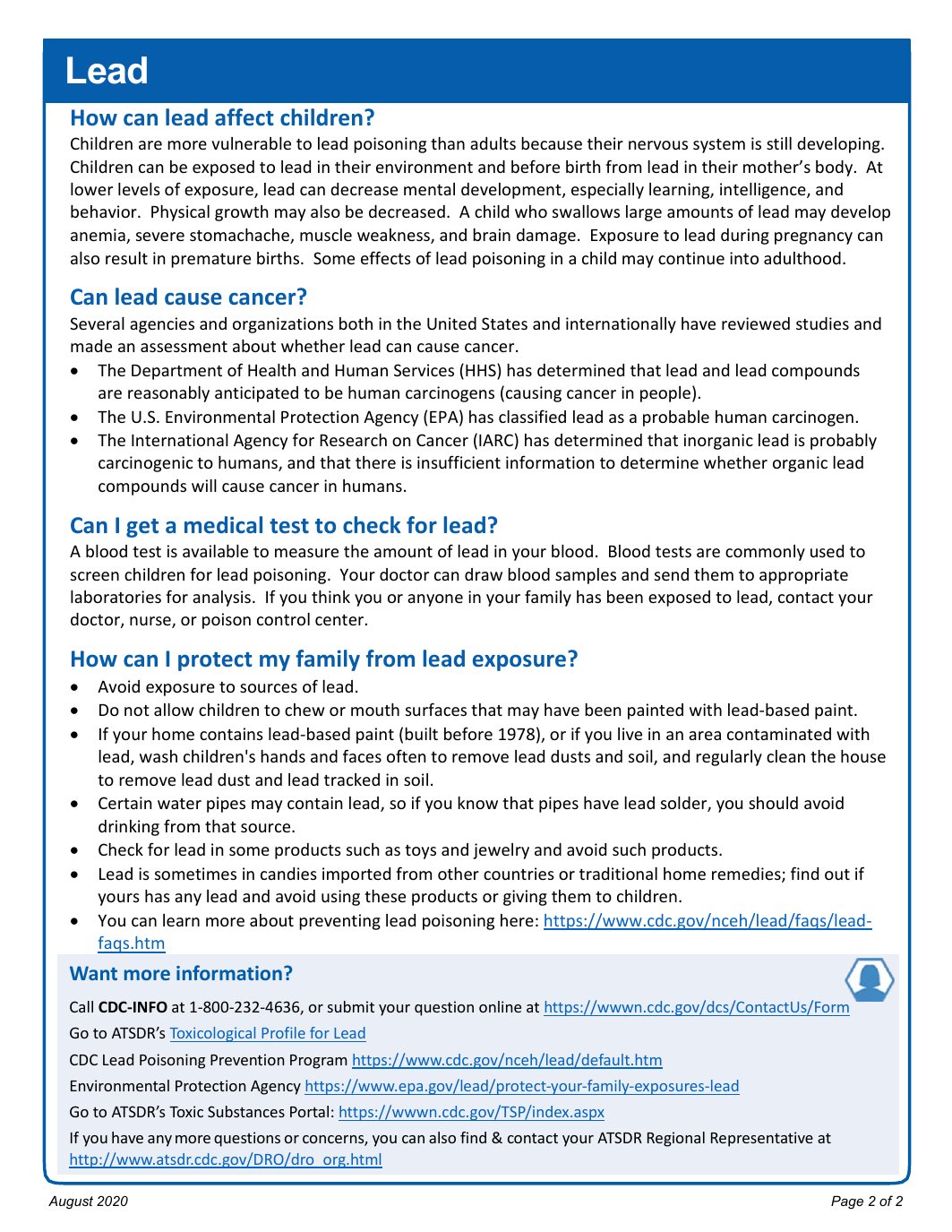 Page 2 preview of ATSDR ToxFAQs for Lead