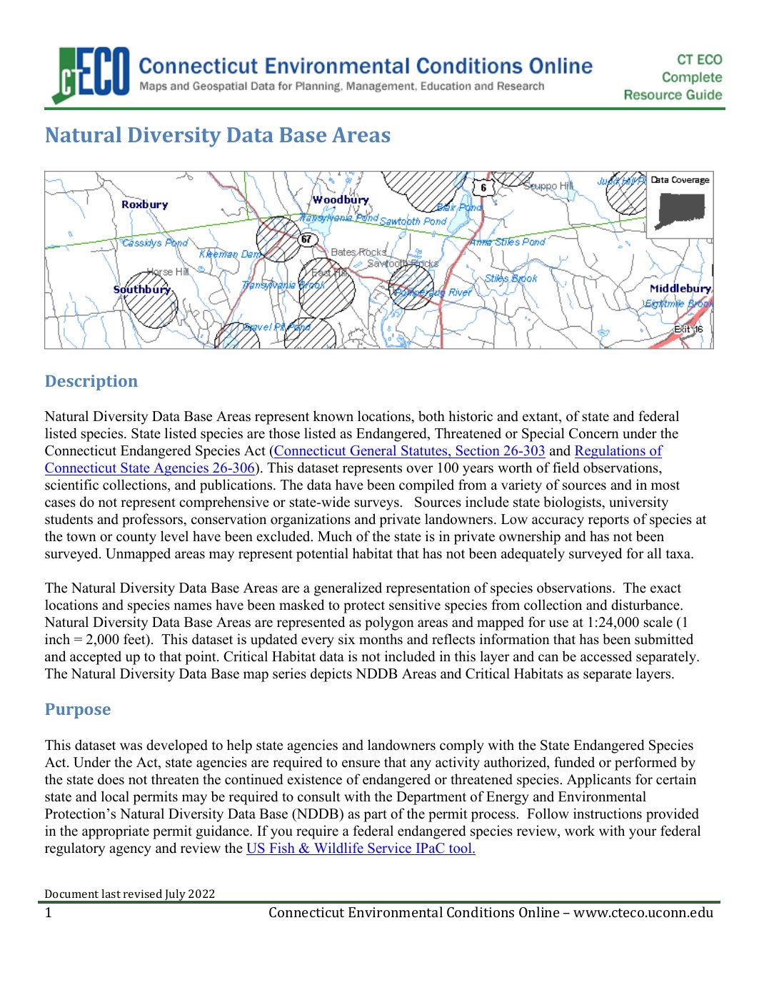 Page 1 preview of Connecticut Natural Diversity Data Base Resource Guide