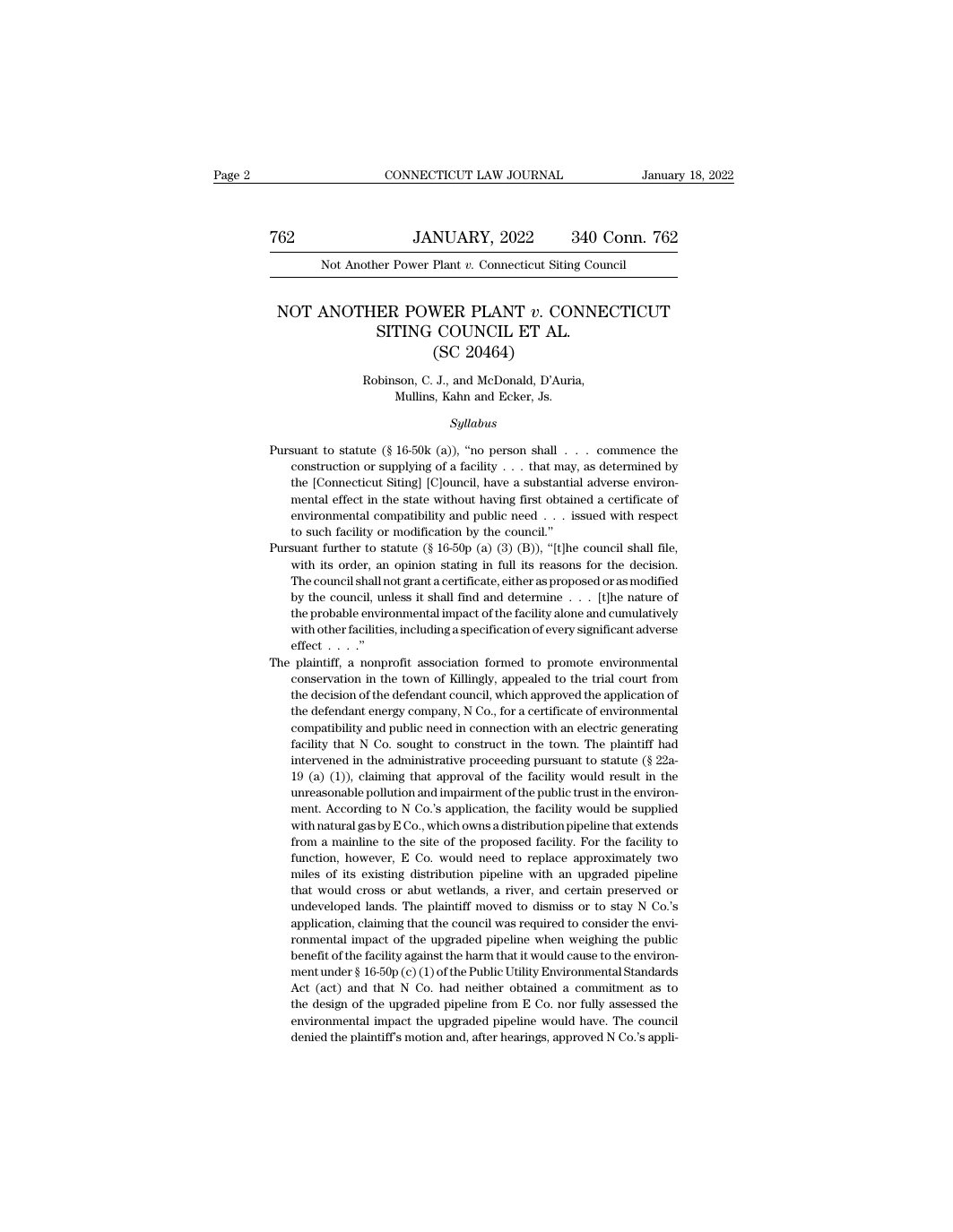 Page 1 preview of Not Another Power Plant v. Connecticut Siting Council