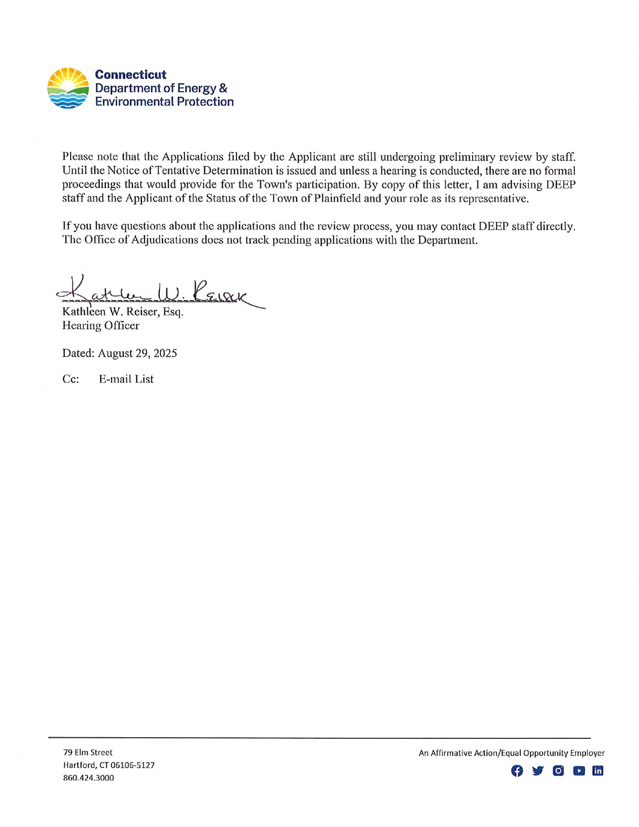 Page 2 of the August 29, 2025 Connecticut DEEP Office of Adjudications letter