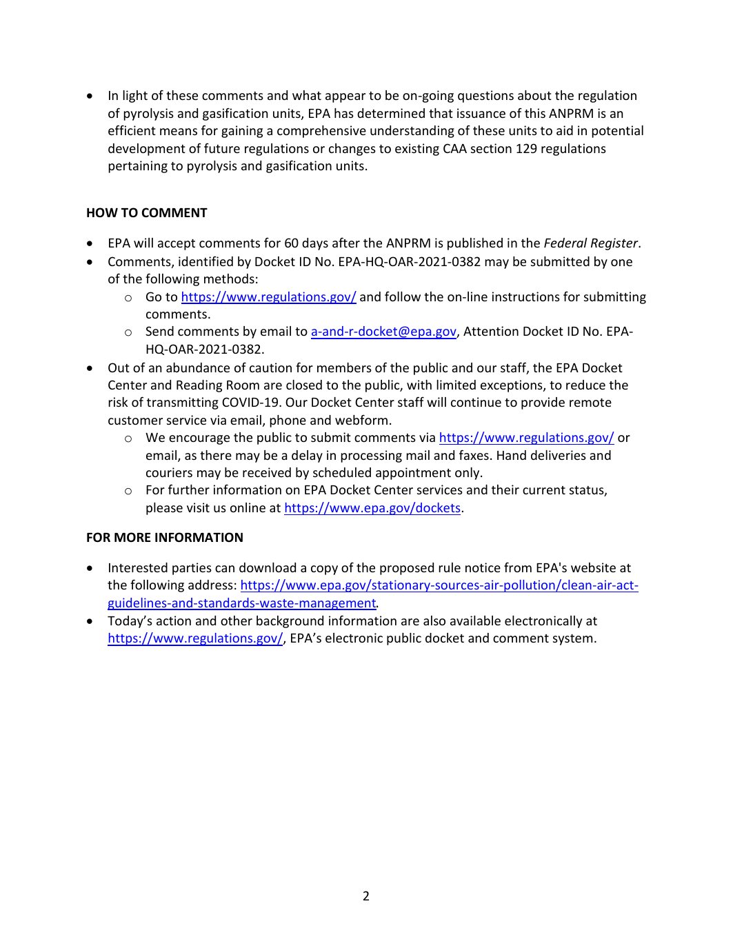 Page 2 preview of EPA Fact Sheet on Pyrolysis and Gasification Units
