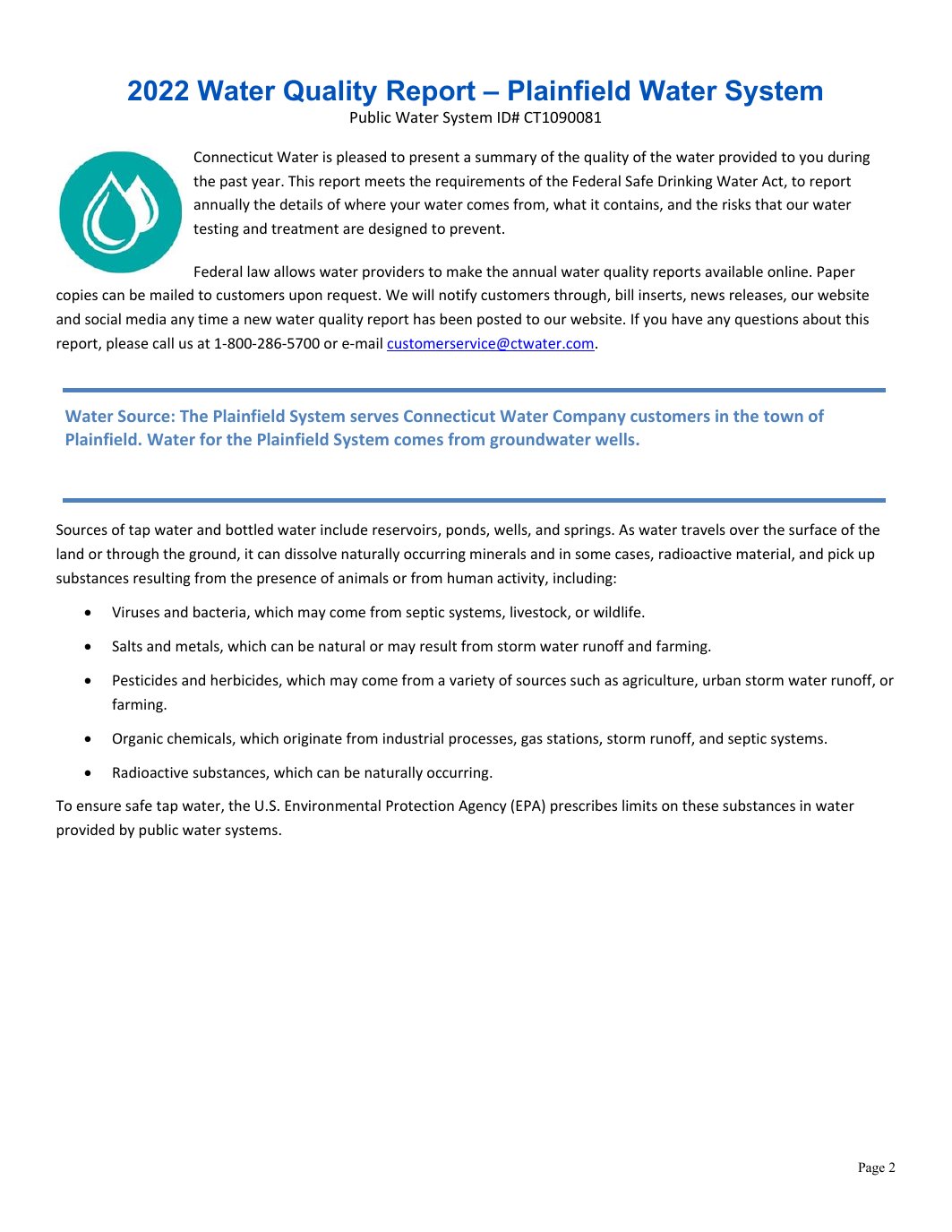 Page 2 preview of Plainfield Water Quality Report 2022