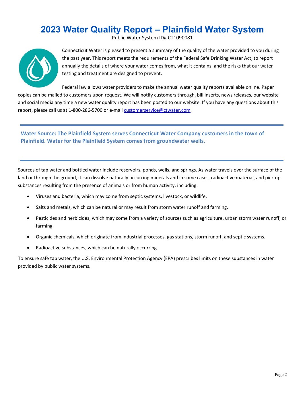 Page 2 preview of Plainfield Water Quality Report 2023