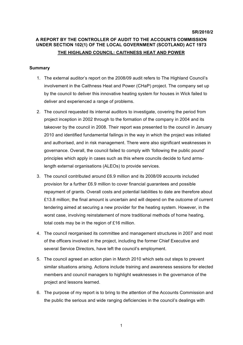 Page 1 preview of Caithness Heat and Power: Report by the Controller of Audit