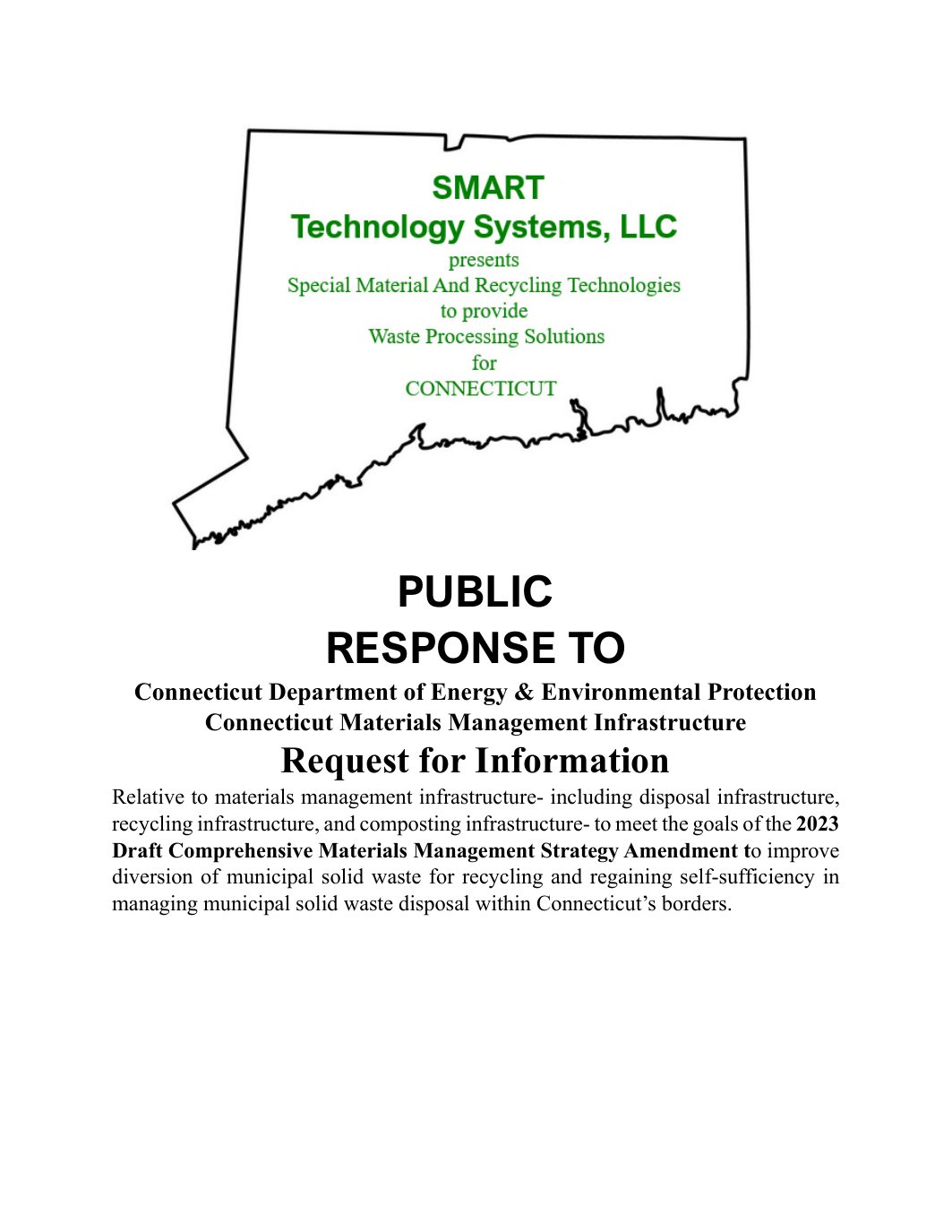 Page 1 preview of SMART Response to DEEP's Waste Infrastructure Request for Information